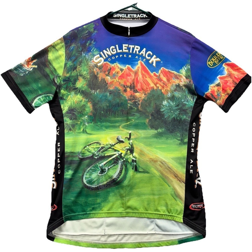 Primal Single Track Copper Ale Cycling Jersey Men's Size XL Green Boulder Beer
